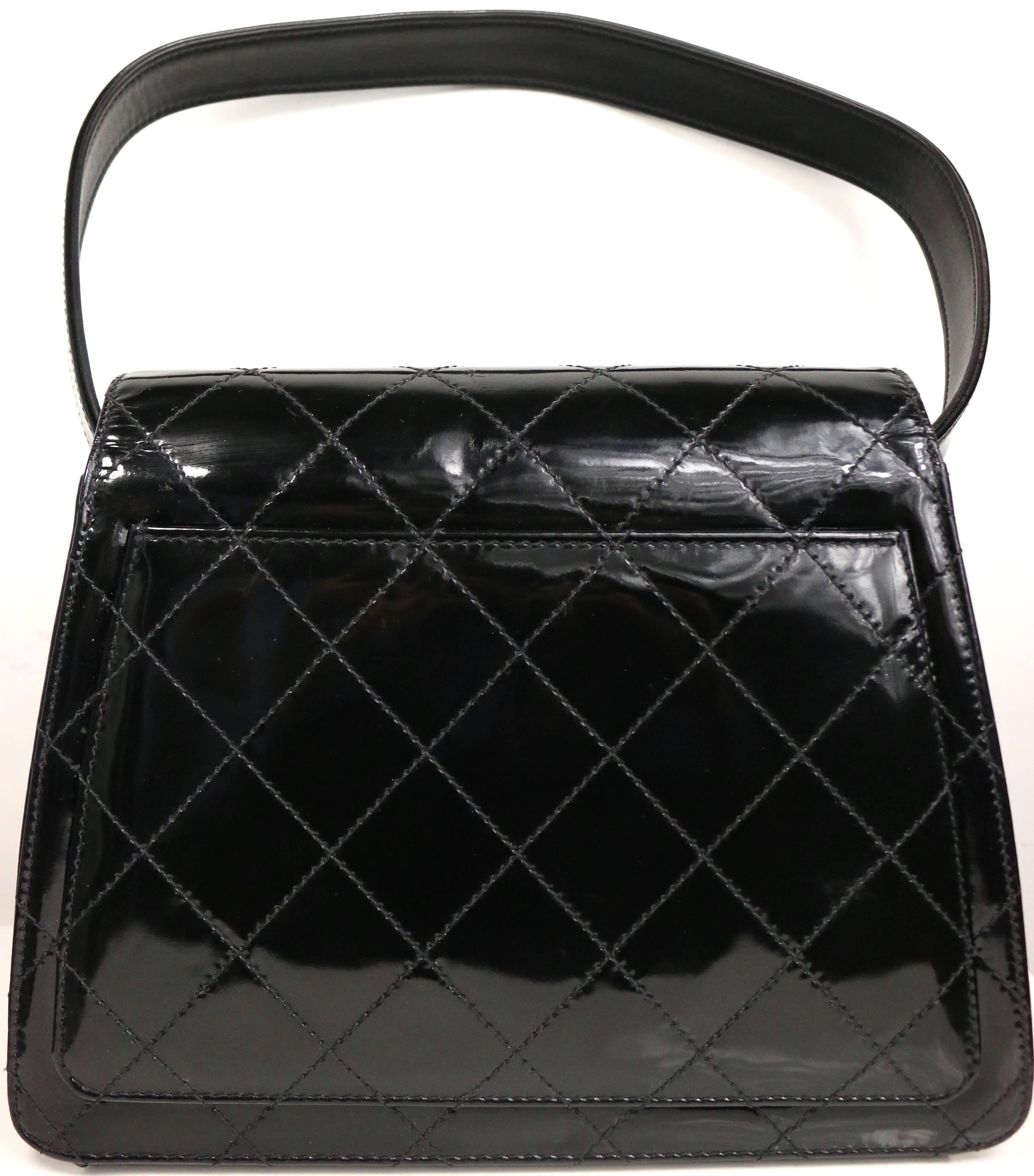 Chanel Black Quilted Patent Leather Handbag In Excellent Condition In Sheung Wan, HK
