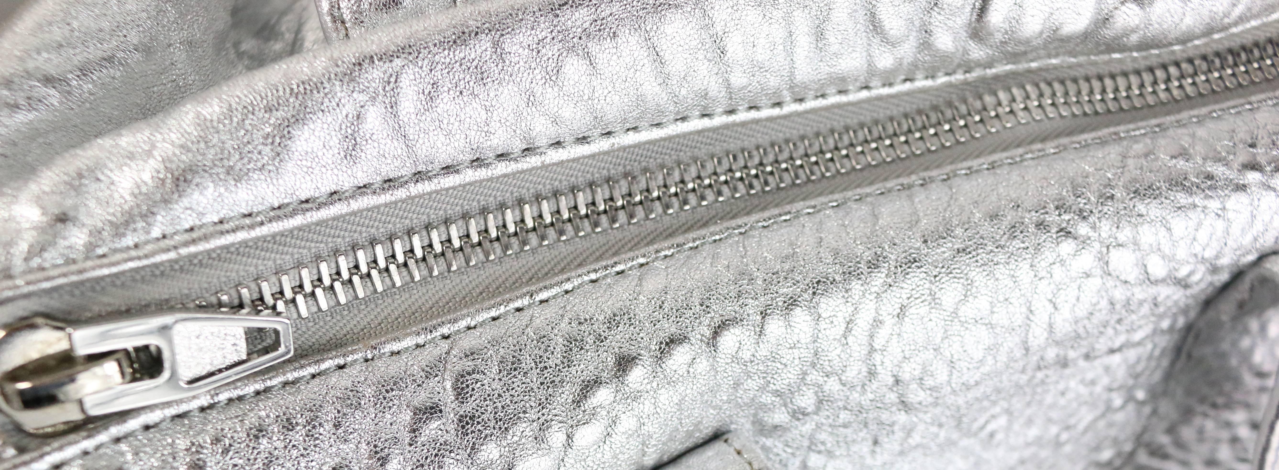 Alexander Wang Silver Metallic Rocco Stud-Bottom Satchel Bag In Good Condition In Sheung Wan, HK