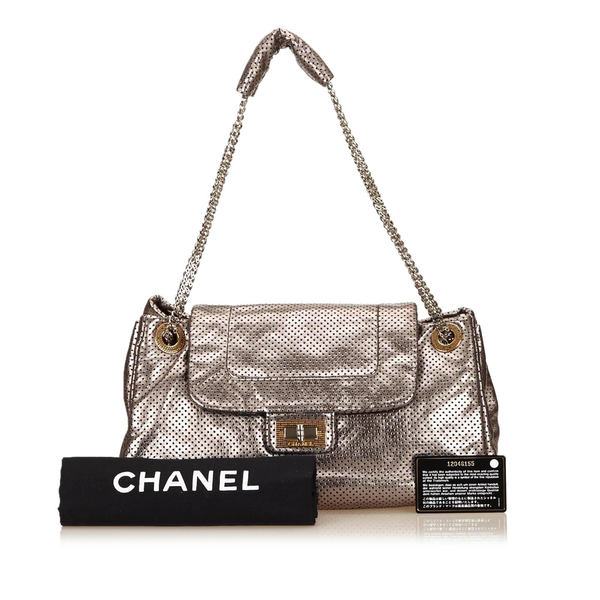 Chanel Grey Metallic Leather Drill Accordion 2.55 Reissue Flap Shoulder Ba 1