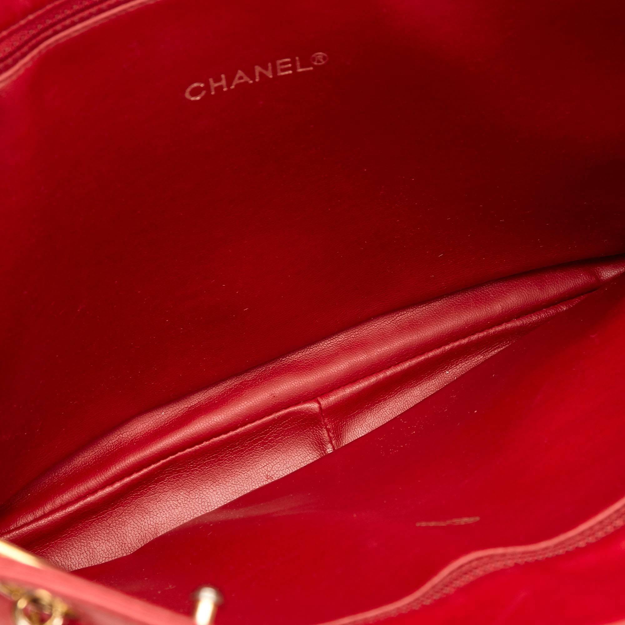 Chanel Red Lambskin Leather Shoulder Bag  1