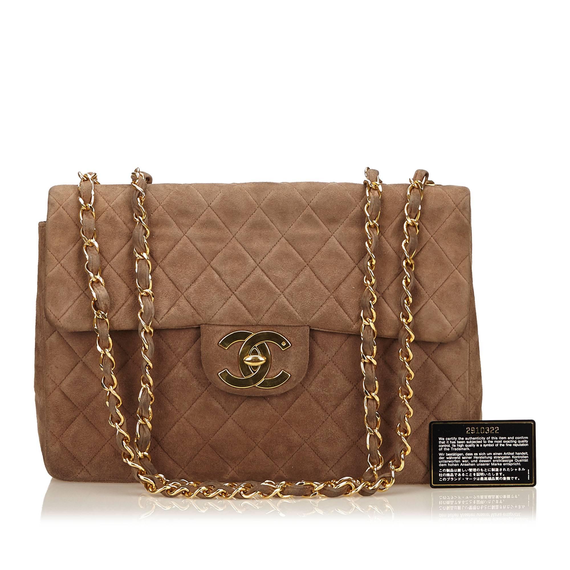 Women's Chanel Brown Quilted Suede Maxi Shoulder Flap Bag