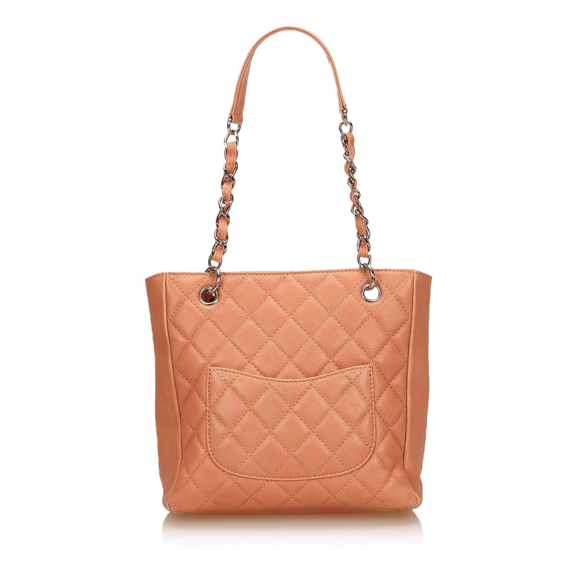 Orange Chanel Pink Caviar Grand Shopping Shoulder Tote Bag