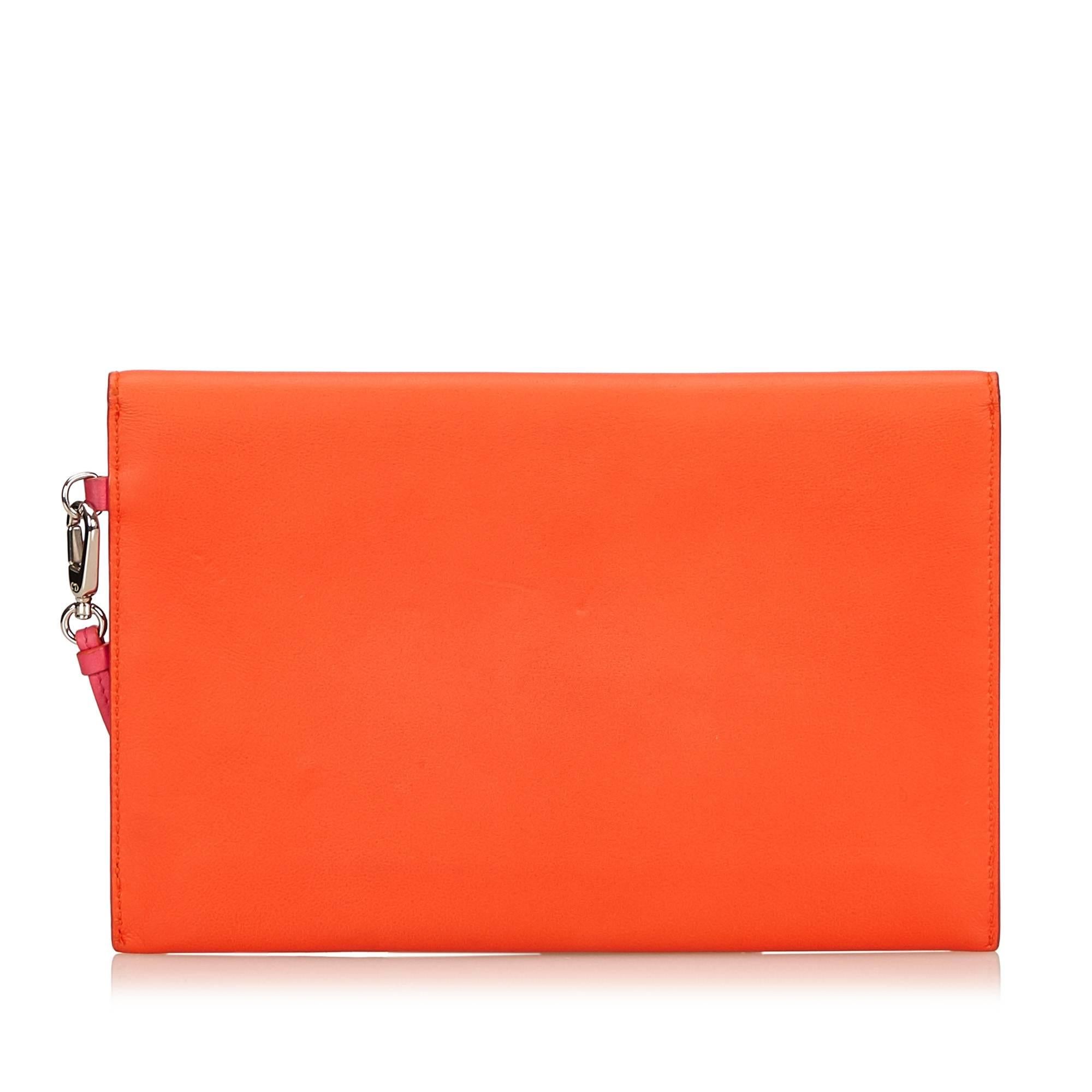 Red Christian Dior Orange and Pink Leather Clutch Bag 