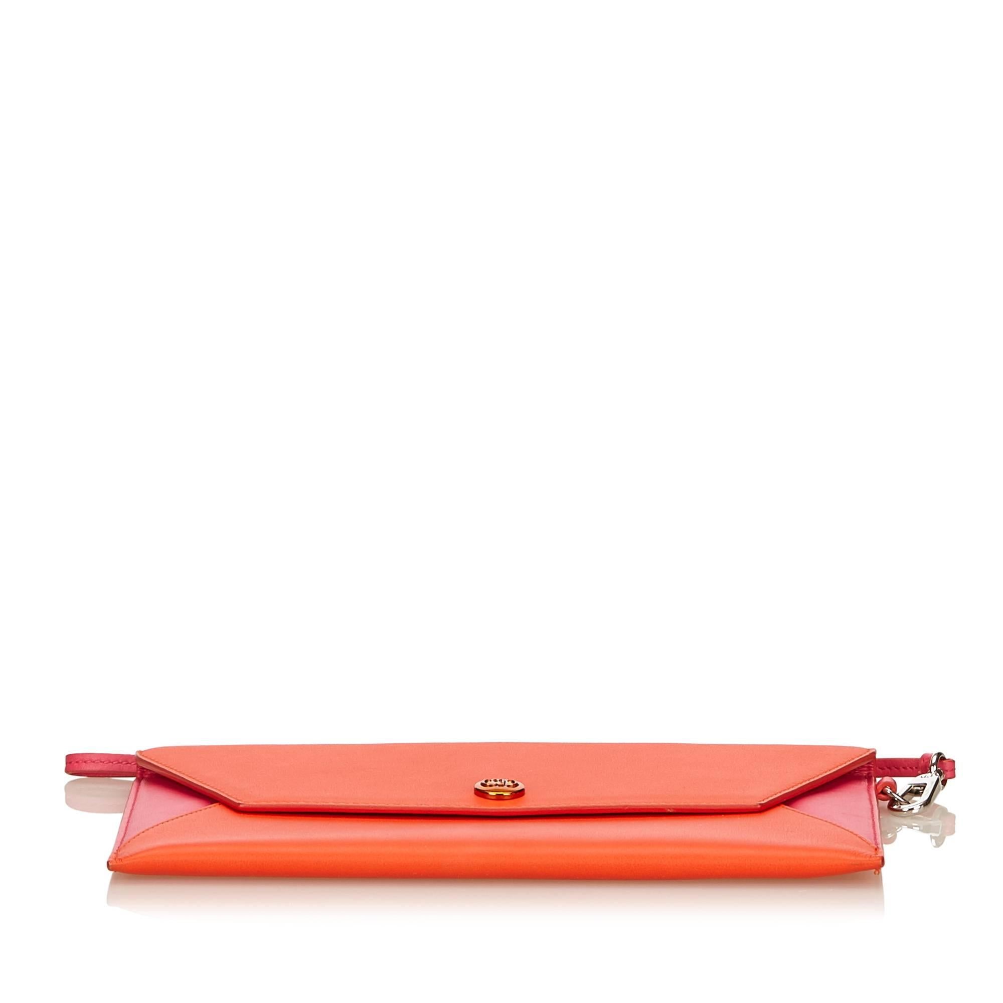 Christian Dior Orange and Pink Leather Clutch Bag  In Excellent Condition In Sheung Wan, HK
