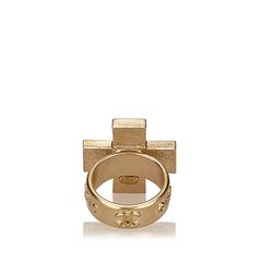 Chanel Gold Toned Rhinestone Cross Ring
