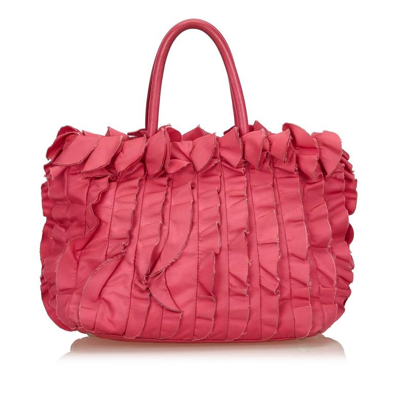 Prada Pink Satin Ruffle Tote Bag at 1stDibs
