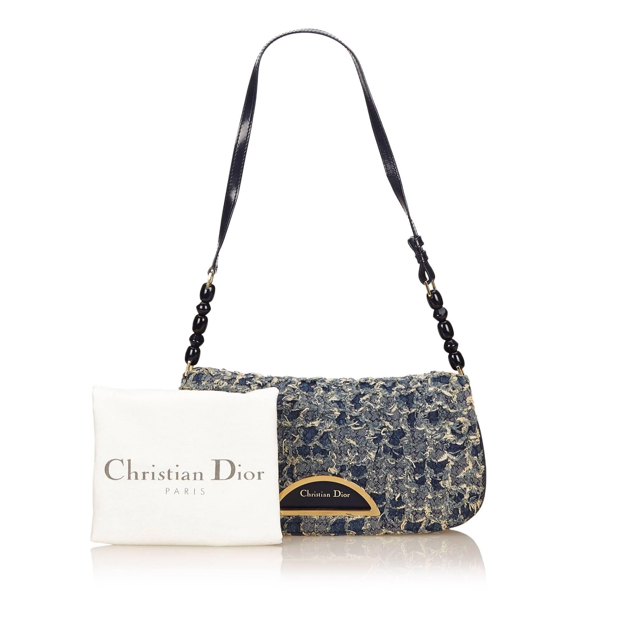Gray Christian Dior Textured Denim Malice Flap Bag
