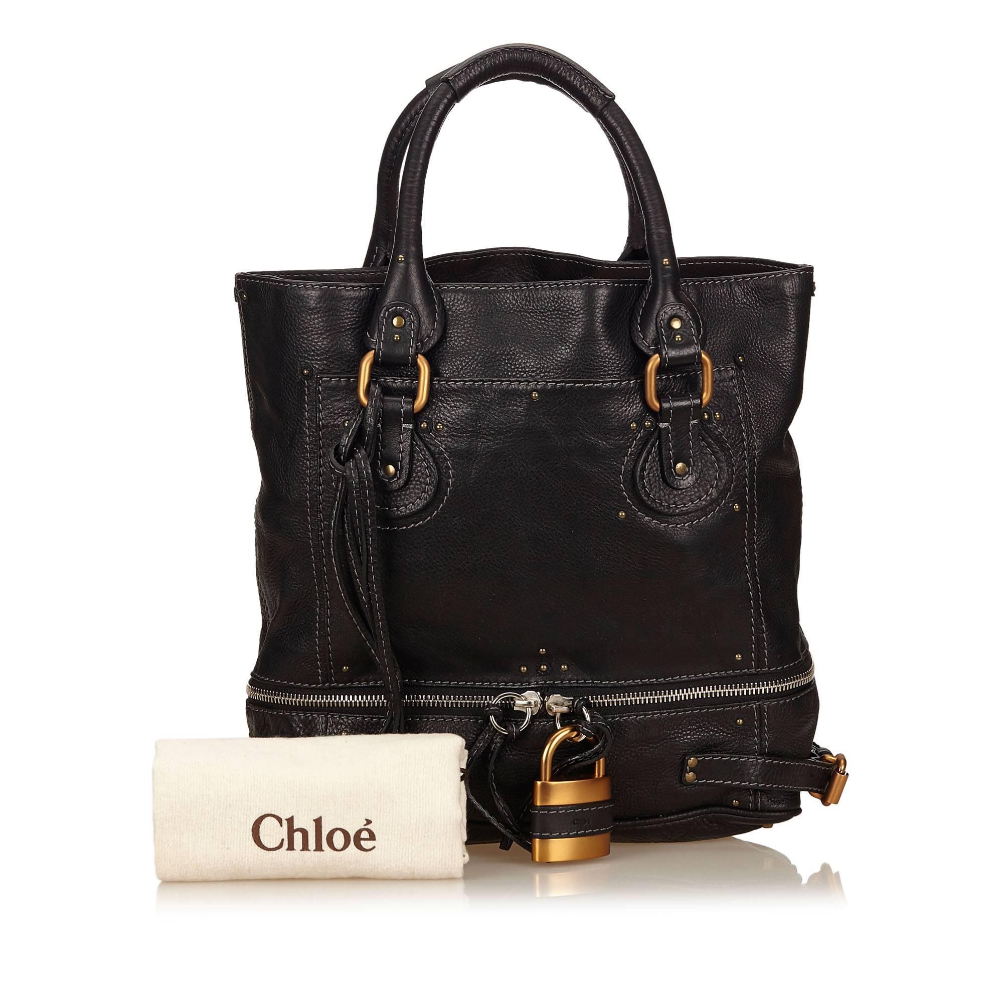 Chloe Paddington Tote Tasche aus schwarzem Leder mit Reißverschluss 3