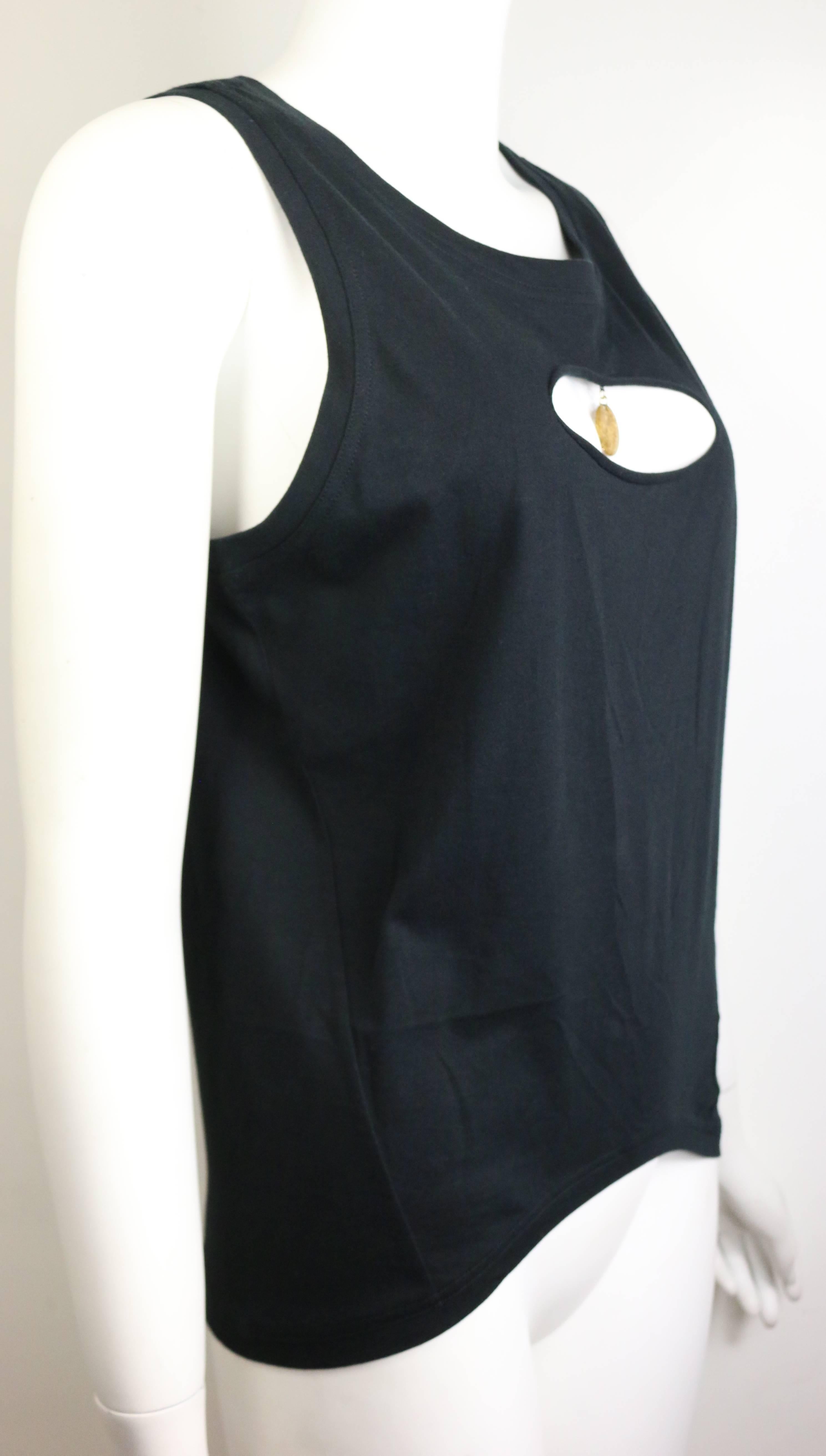 Chanel Black Cotton Front Cutout with Gold Medallion Tank Top  In Excellent Condition In Sheung Wan, HK