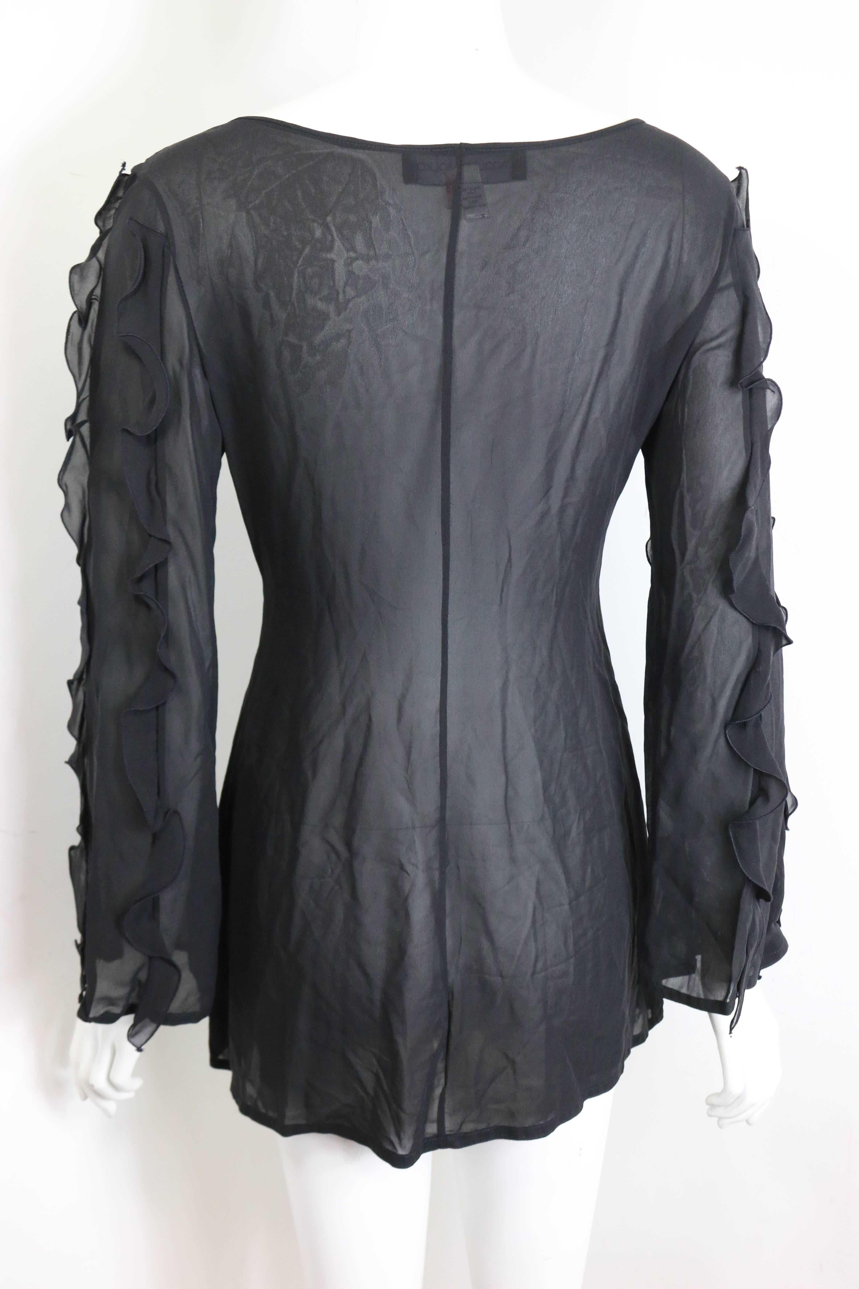 Jacques Molko Black Silk See Through Ruffle Shirt In Excellent Condition For Sale In Sheung Wan, HK