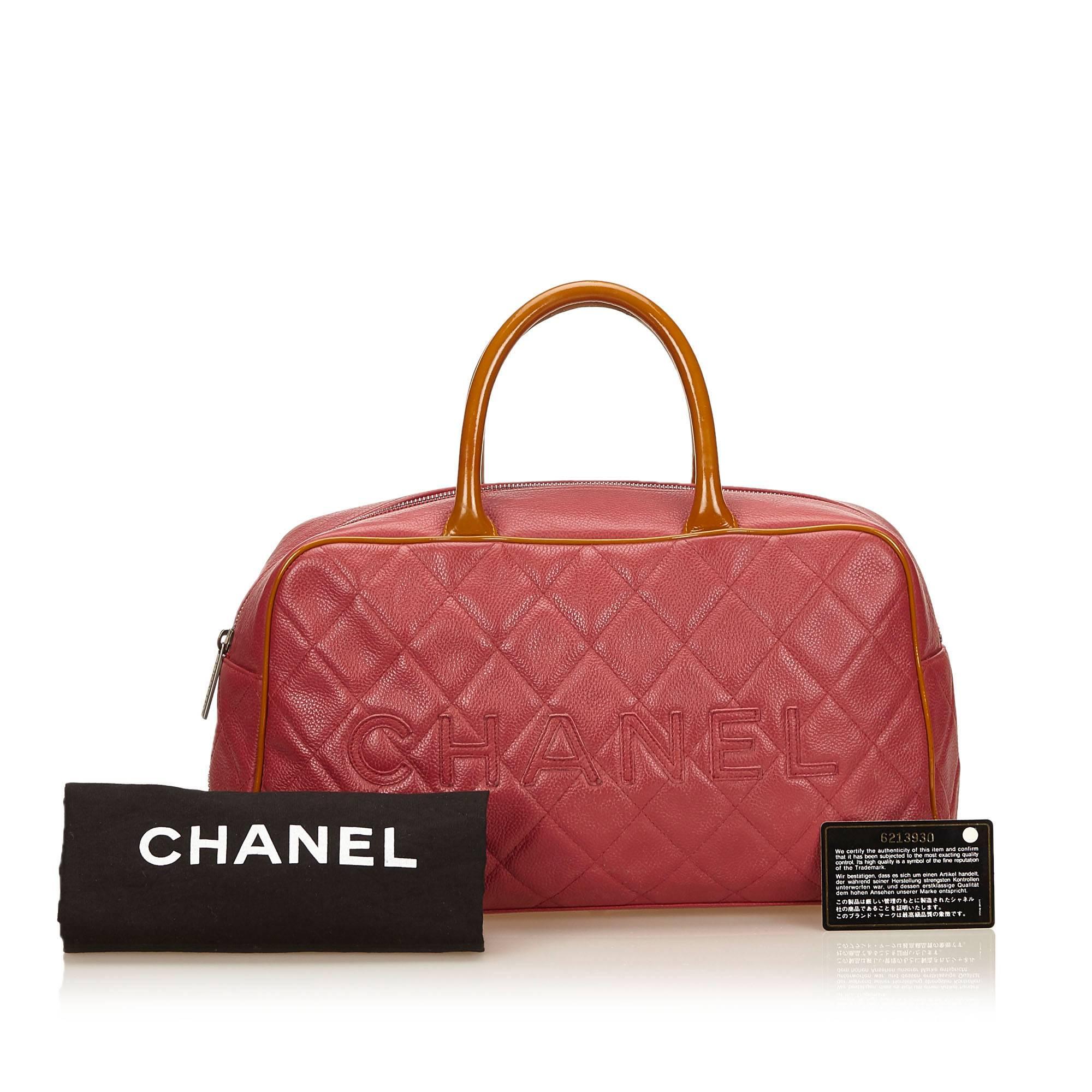 Chanel Pink Matelasse Leather Logo Bowling Handbag  3