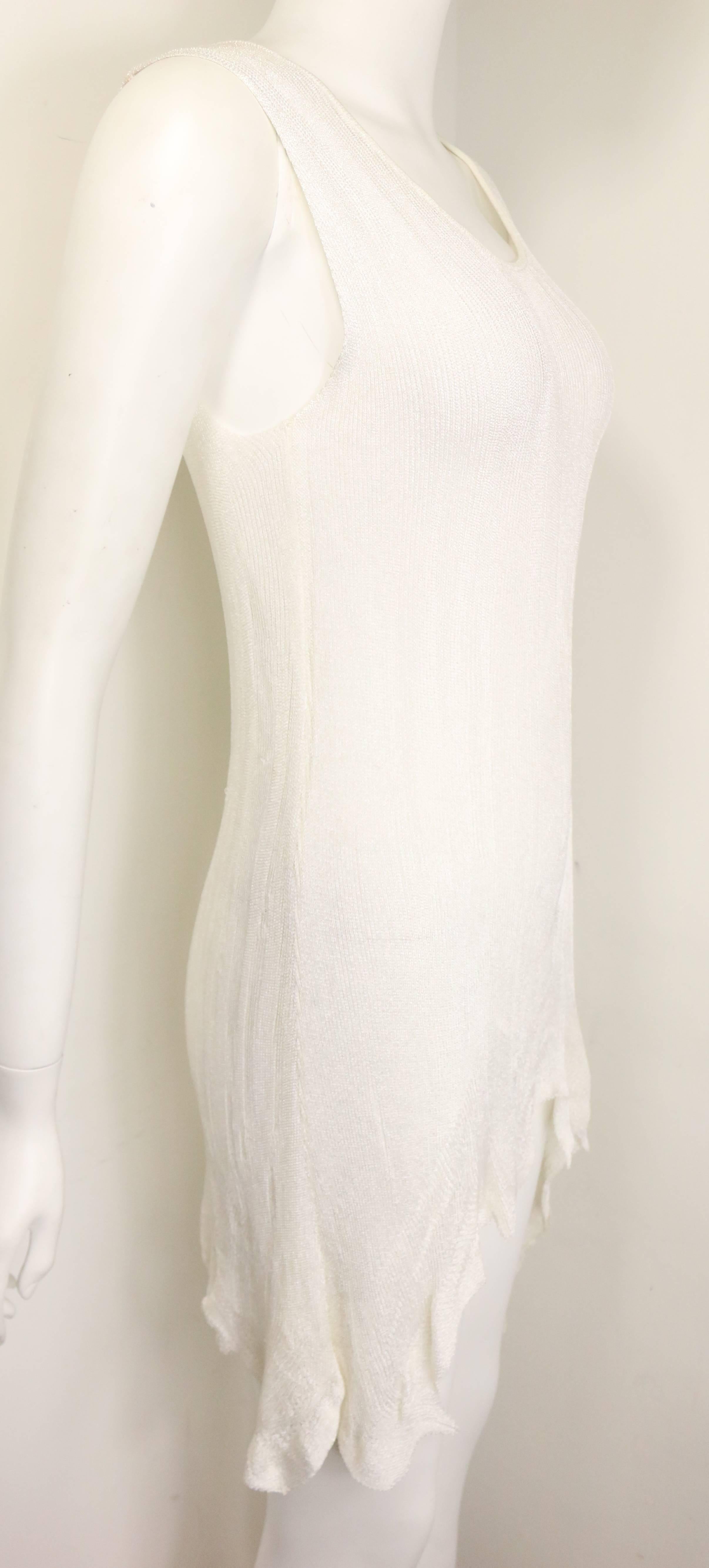 Gray E Couture White Asymmetric Hem Sleeveless Knitted Dress  For Sale