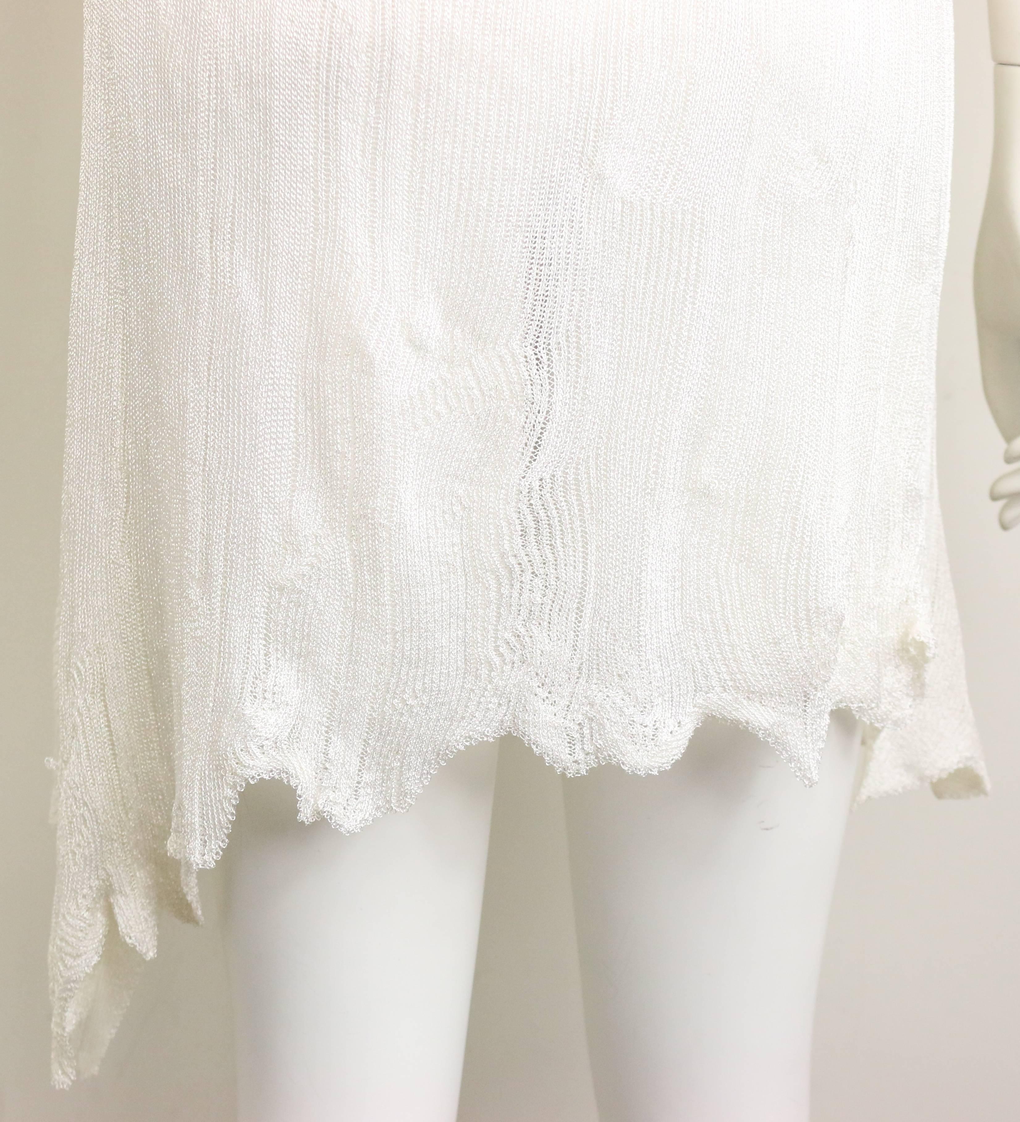 Women's E Couture White Asymmetric Hem Sleeveless Knitted Dress  For Sale