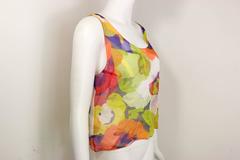 Chanel Multi Coloured Camellia Flower Silk Sleeves Blouse