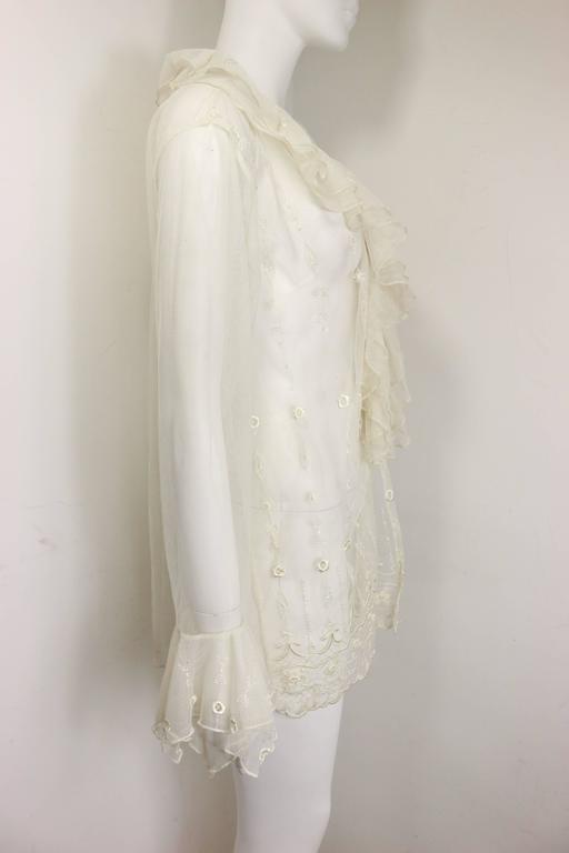Nouvelle Couture Ivory Embroidered Ruffle Shirt For Sale at 1stDibs