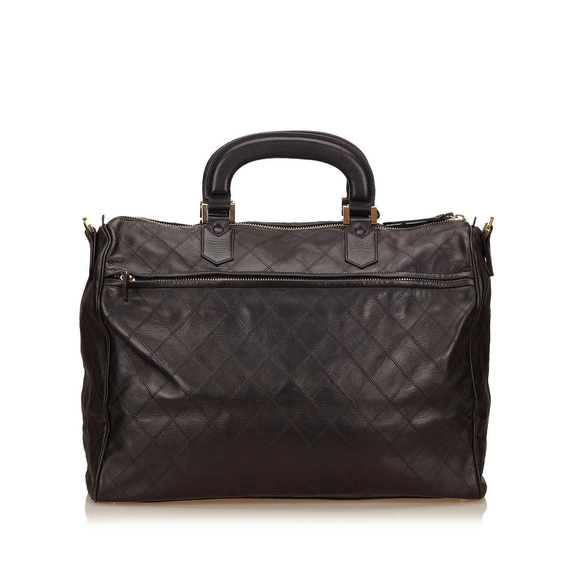 Chanel Black Leather Matelasse Duffel Bag Shoulder Bag In Excellent Condition In Sheung Wan, HK