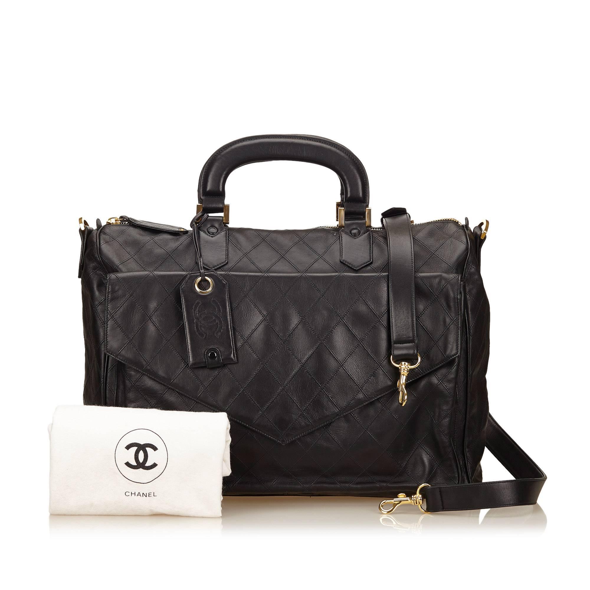 Chanel Black Leather Matelasse Duffel Bag Shoulder Bag 4