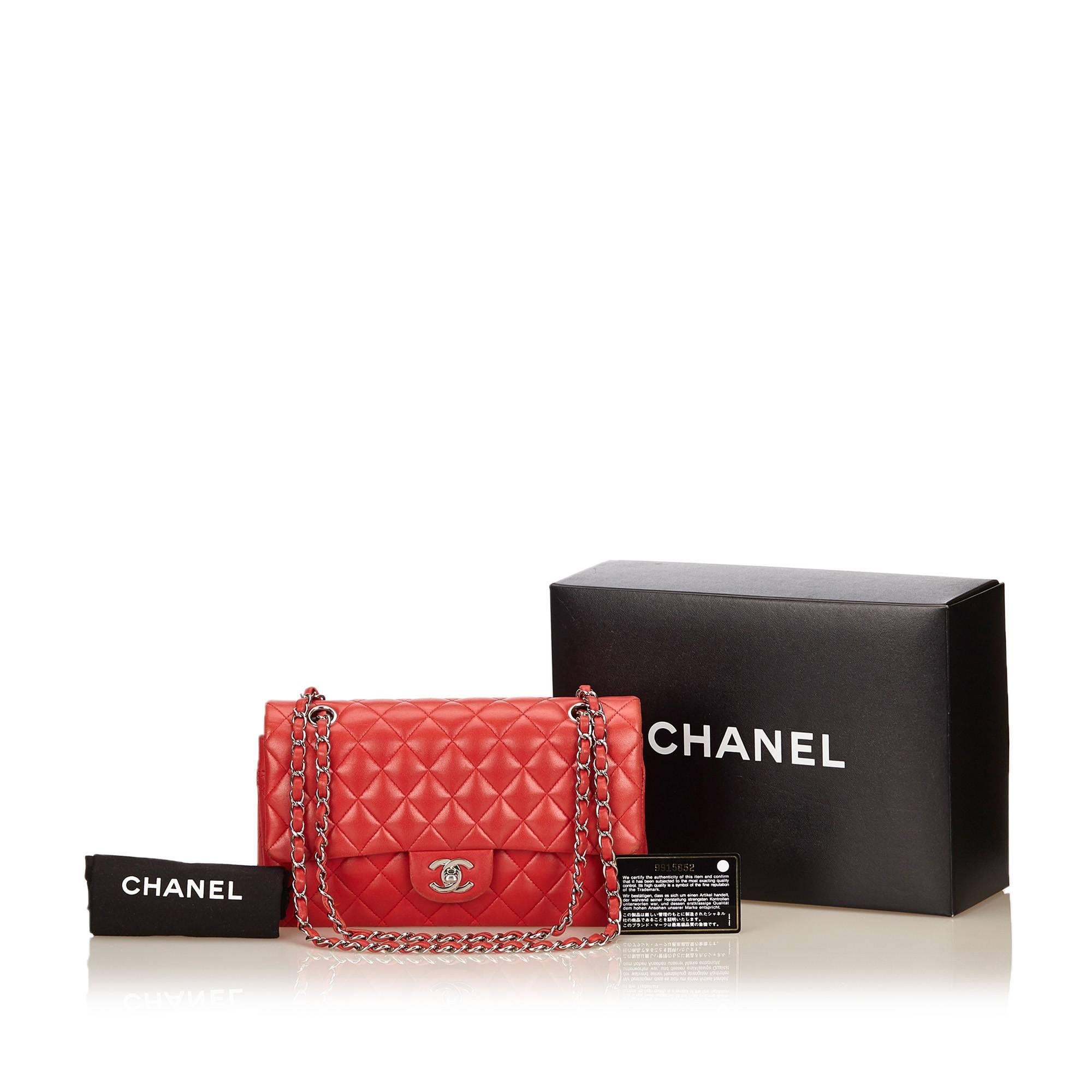 Chanel Classic Medium Red Lambskin Leather Double Flap Bag  1