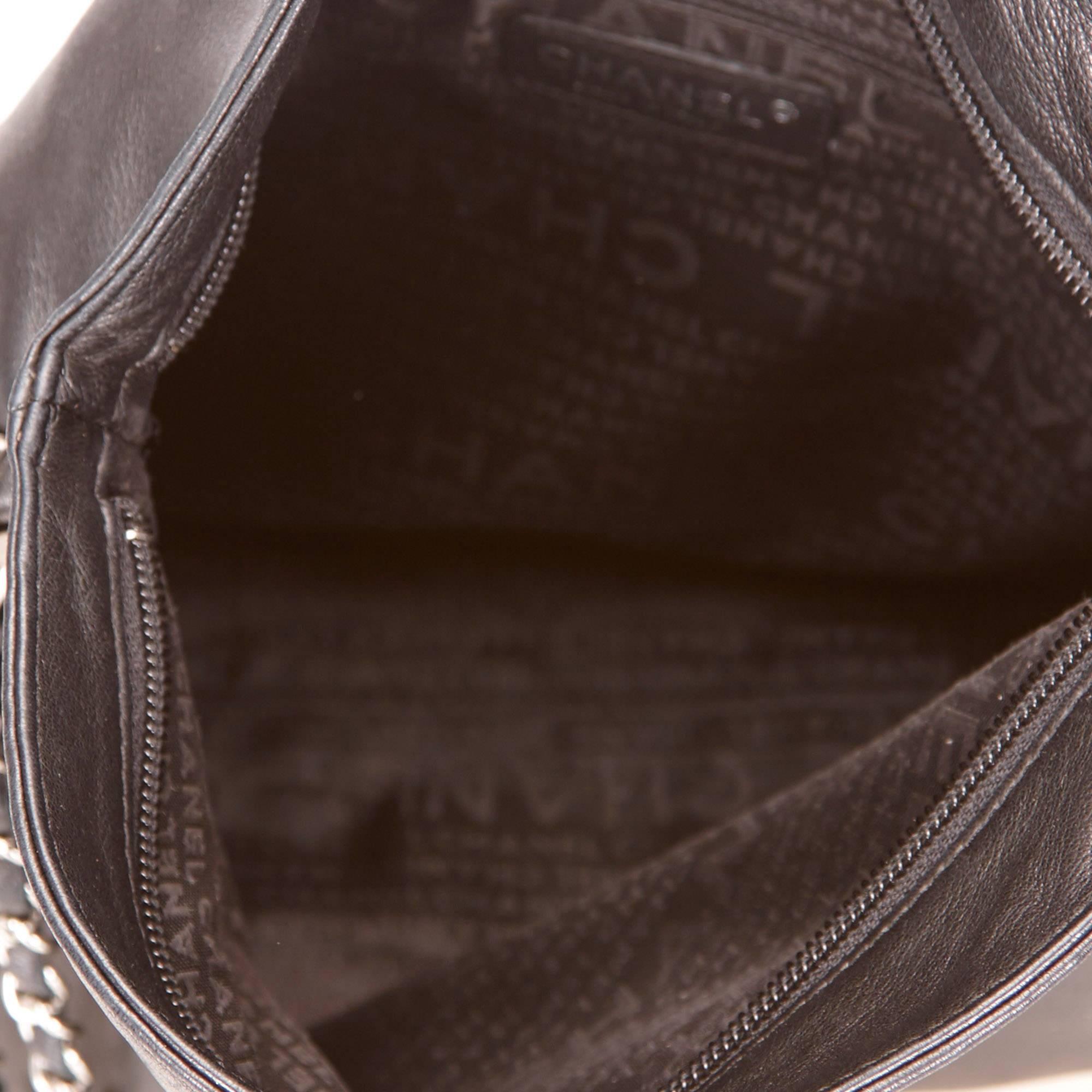 Women's Chanel Black Lambskin Leather Fold Over Shoulder Bag