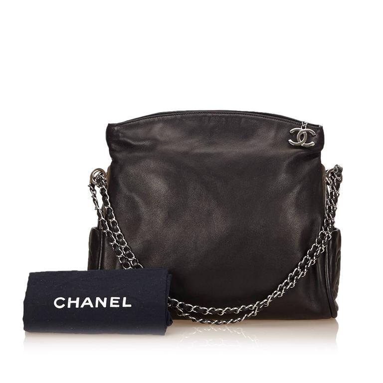 Chanel Black Lambskin Leather Fold Over Shoulder Bag For Sale at 1stdibs