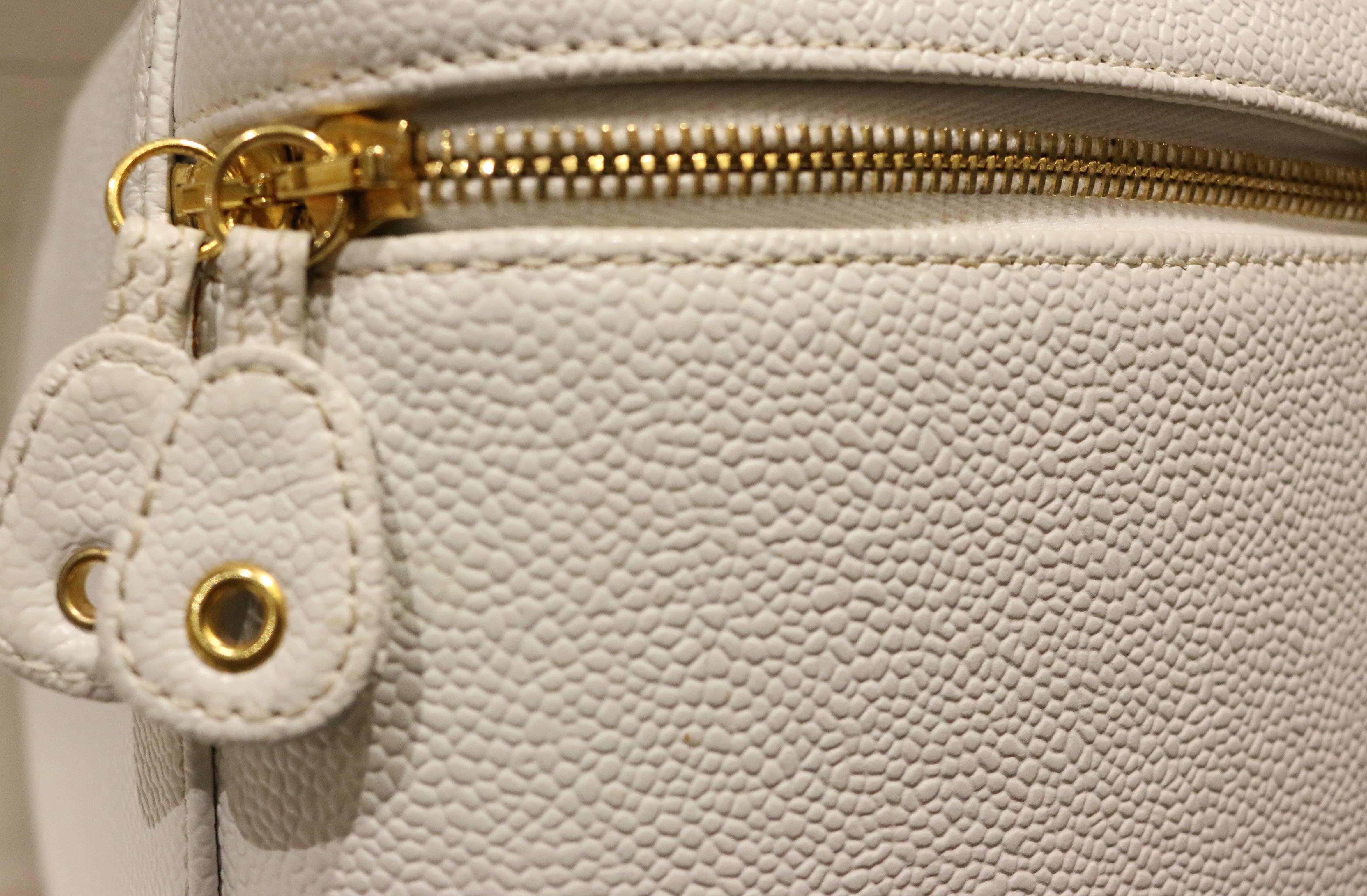 Women's Chanel White Caviar Leather Vanity Bag with Strap