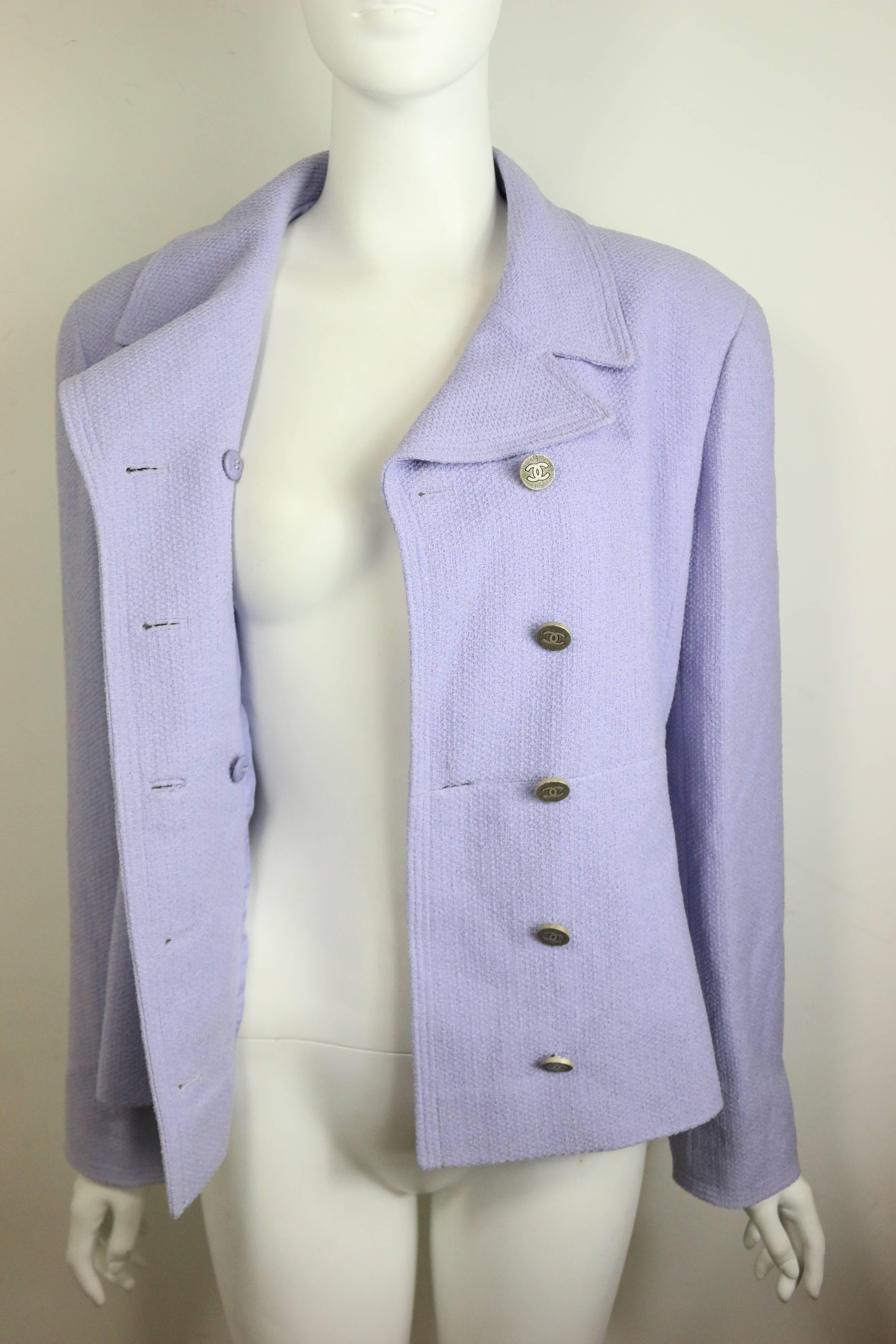 Chanel Lavender Boucle Wool Double Breasted Jacket In Excellent Condition In Sheung Wan, HK