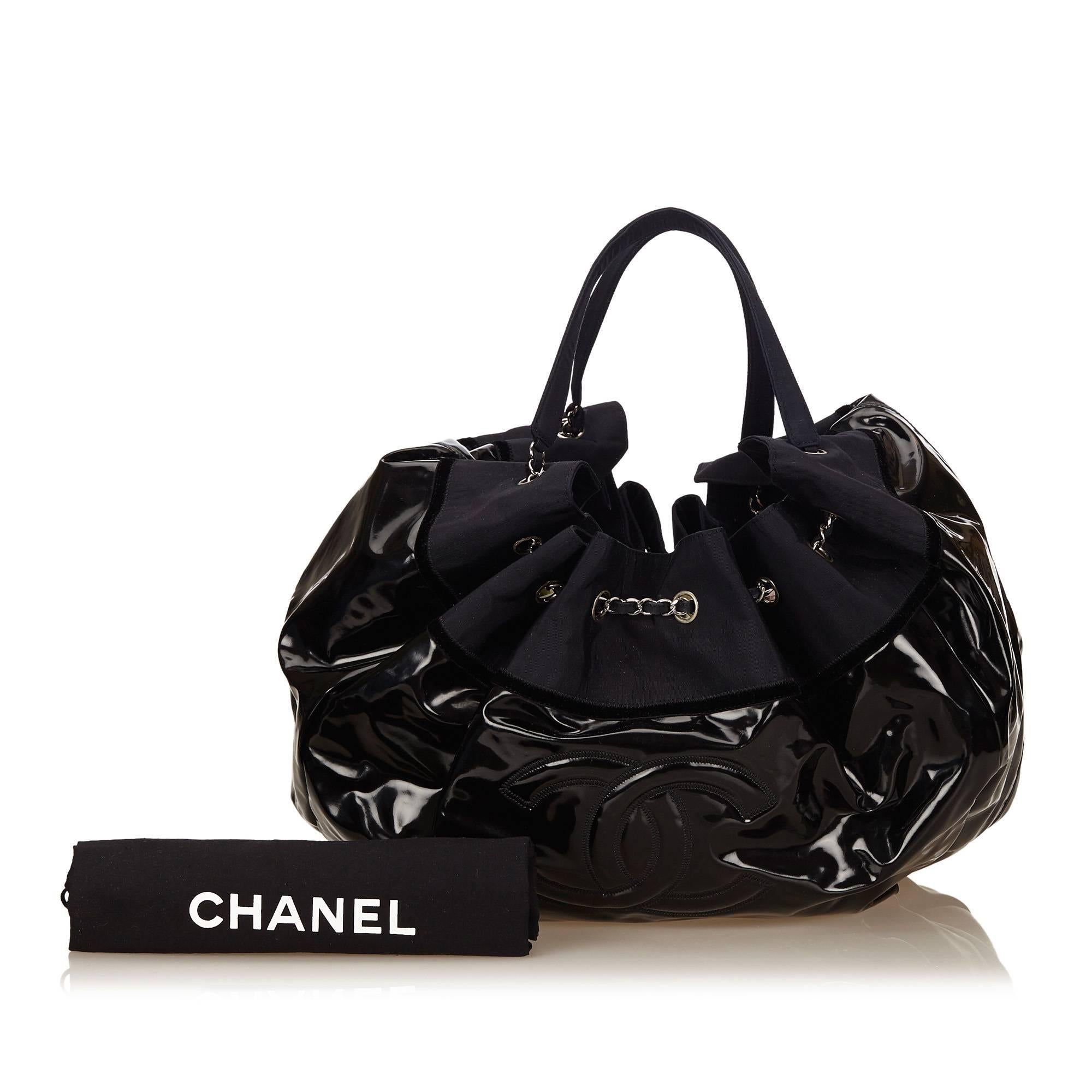 Chanel Black Patent and Navy Nylon Stretch Spirit Cabas Tote Bag 4