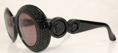 Gianni Versace Black Oval Sunglasses with Black Sapphires