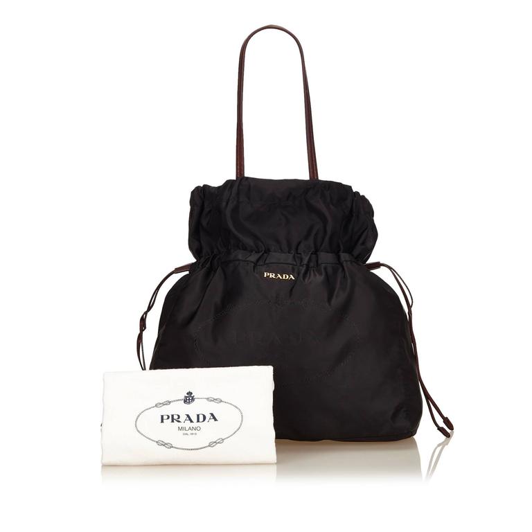 Prada Black Nylon Drawstring Tote Bag at 1stdibs