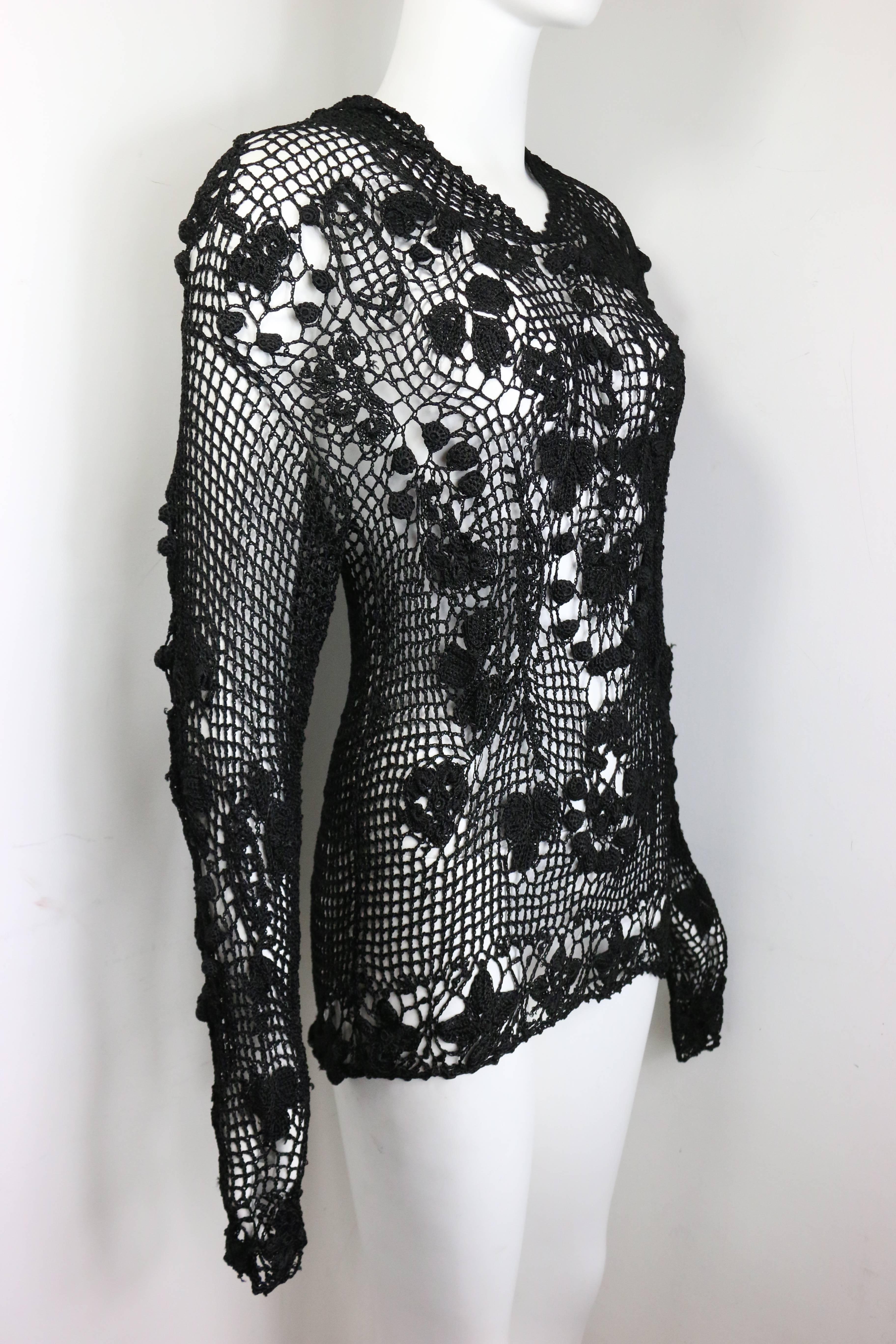 Women's Black Knitted Pattern Long Sleeves Top