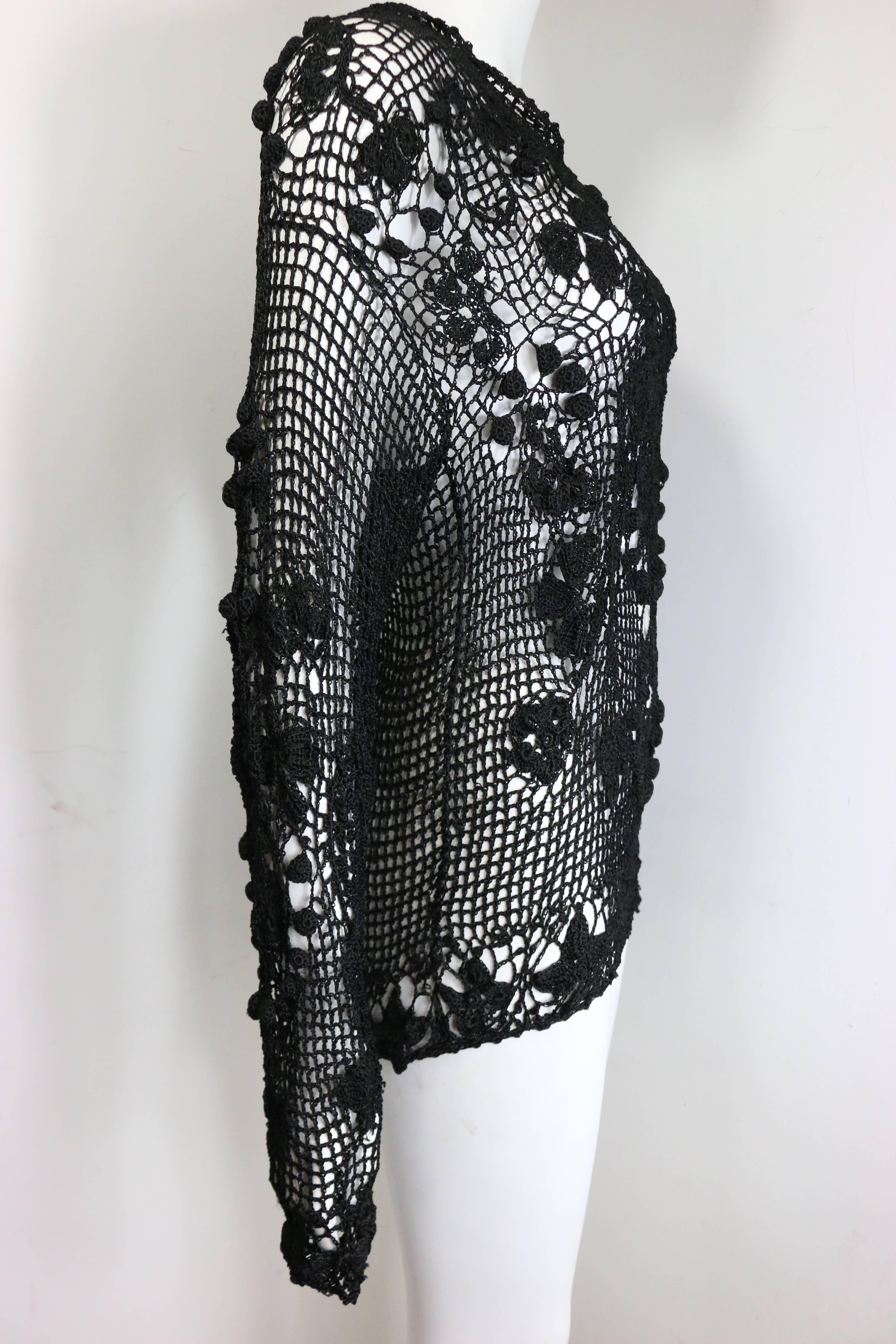 Black Knitted Pattern Long Sleeves Top 1