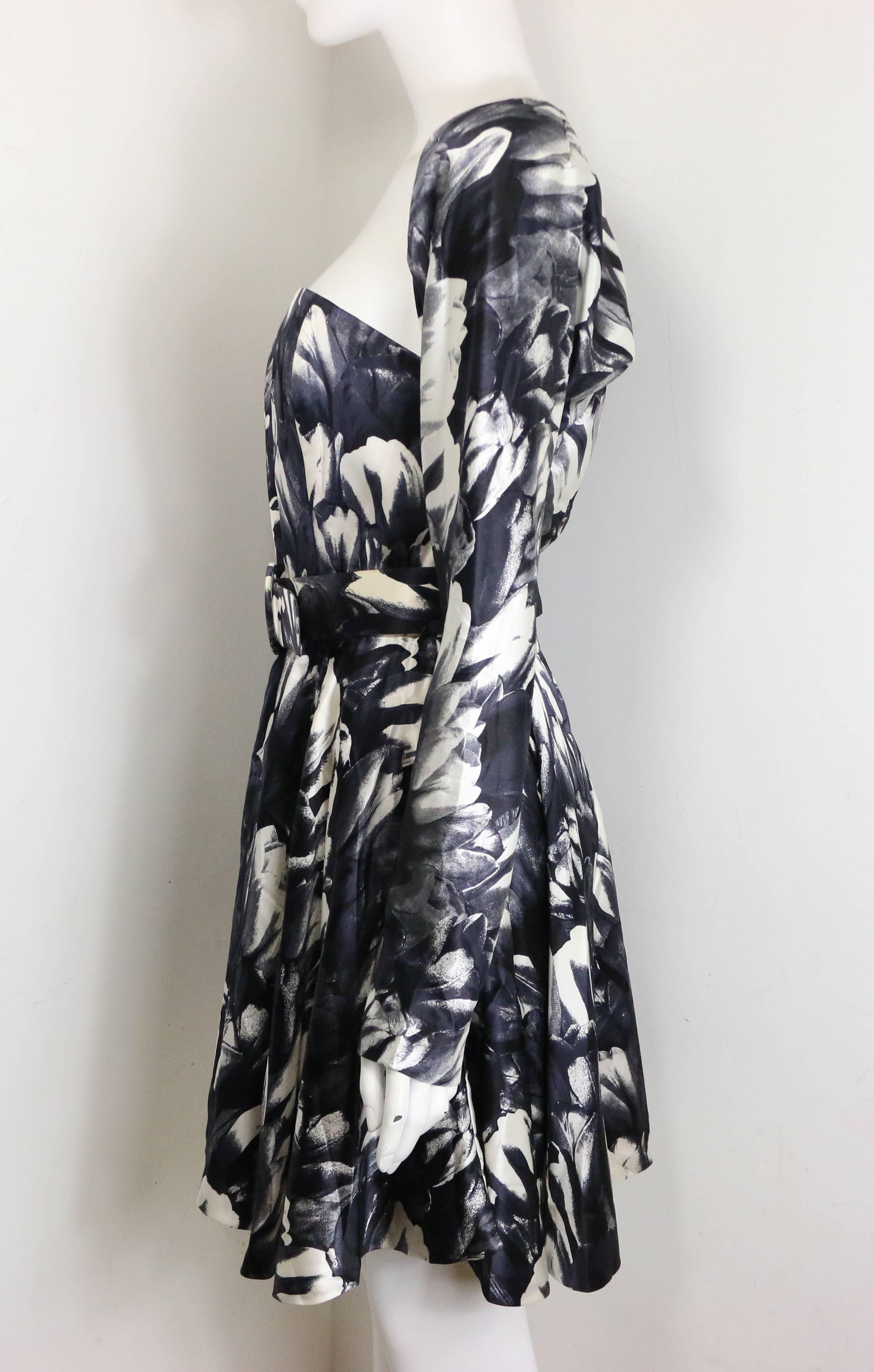 Women's David Fielden Black and White Floral Print Tube Dress with Bolero Shrug Sleeves  For Sale