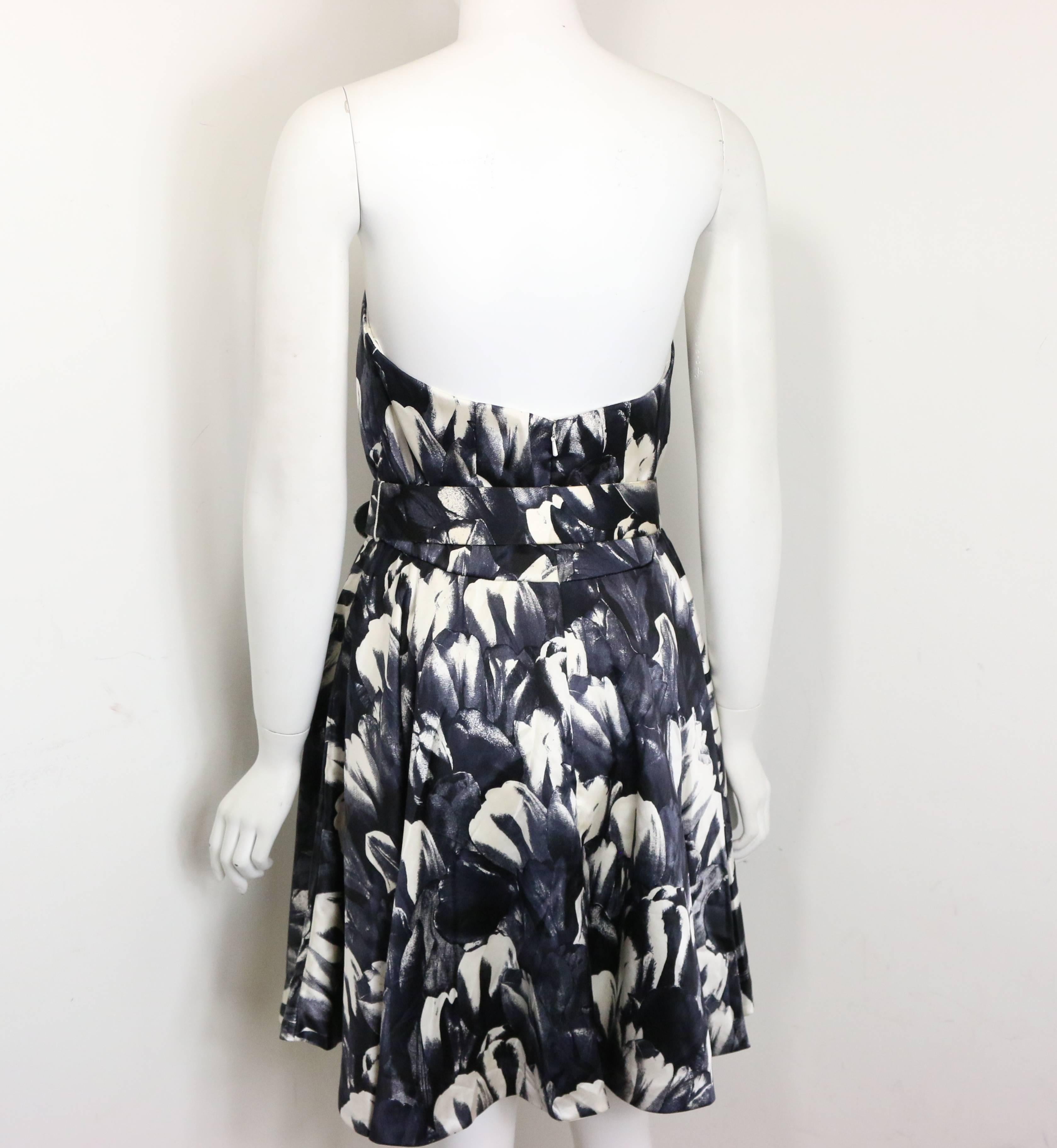 David Fielden Black and White Floral Print Tube Dress with Bolero Shrug Sleeves  For Sale 1