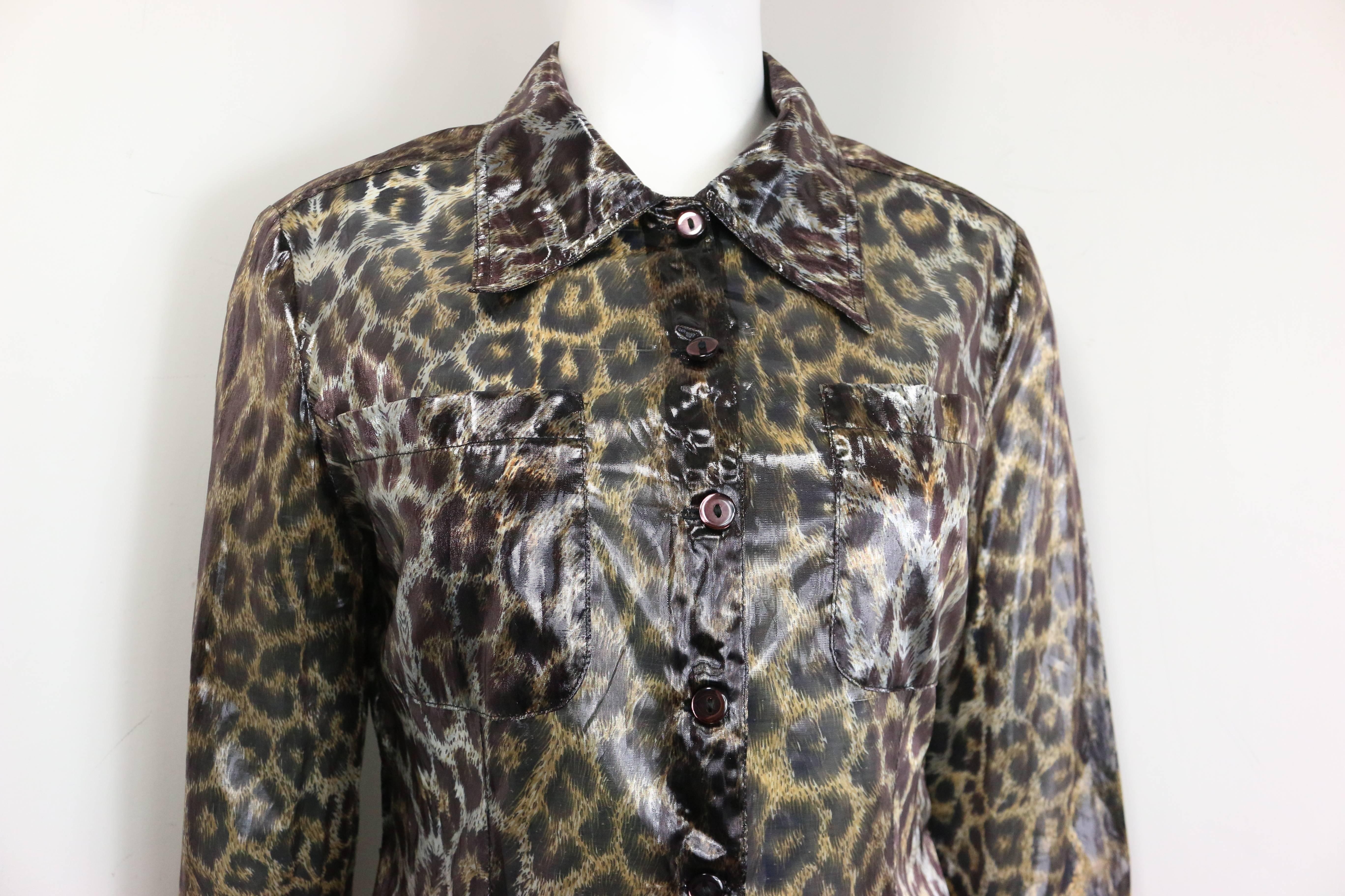 Black Plein Sud Leopard Print Belted Jacket  For Sale