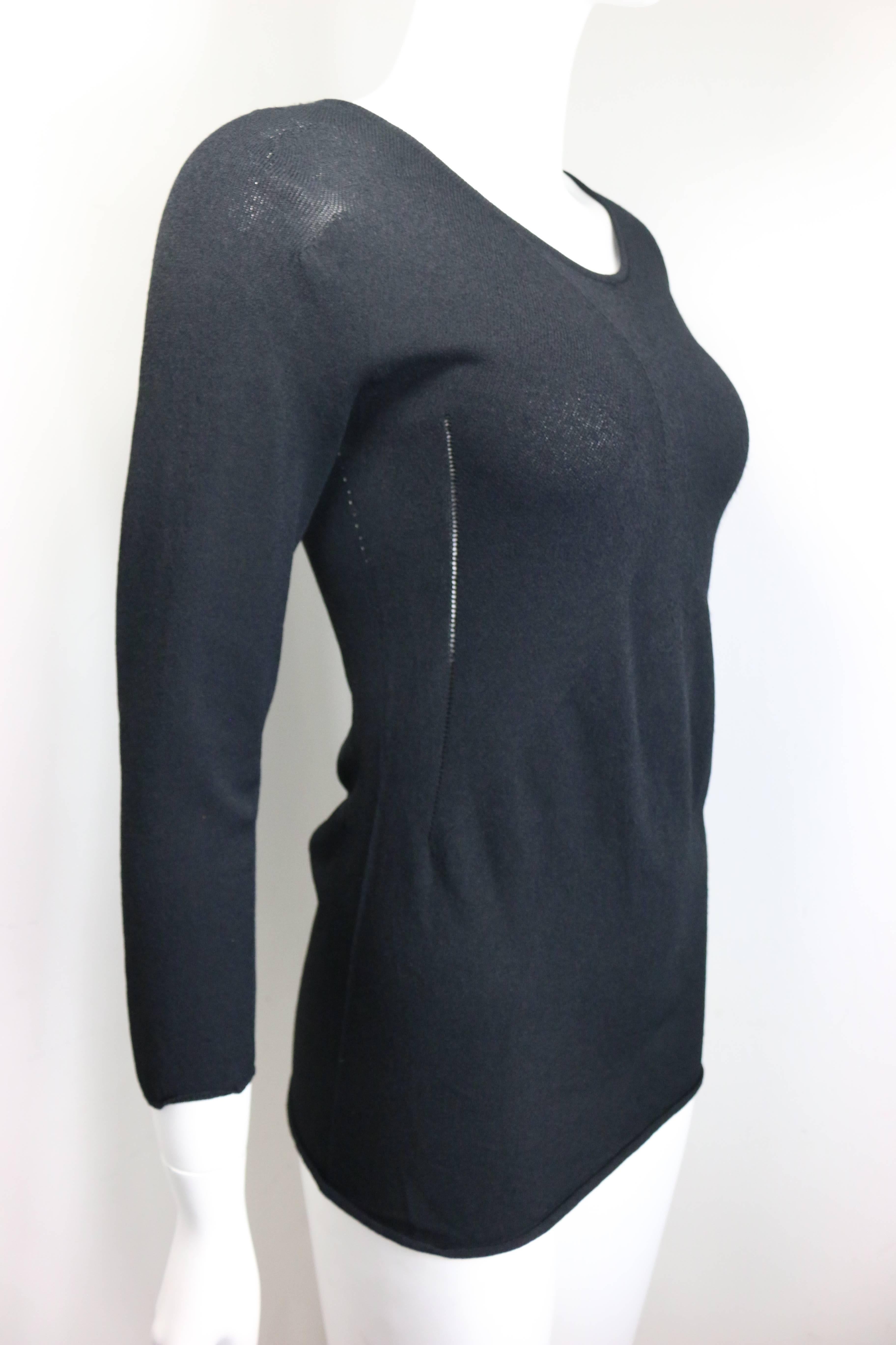 Chanel Black 3/4 Sleeves Top In Excellent Condition For Sale In Sheung Wan, HK