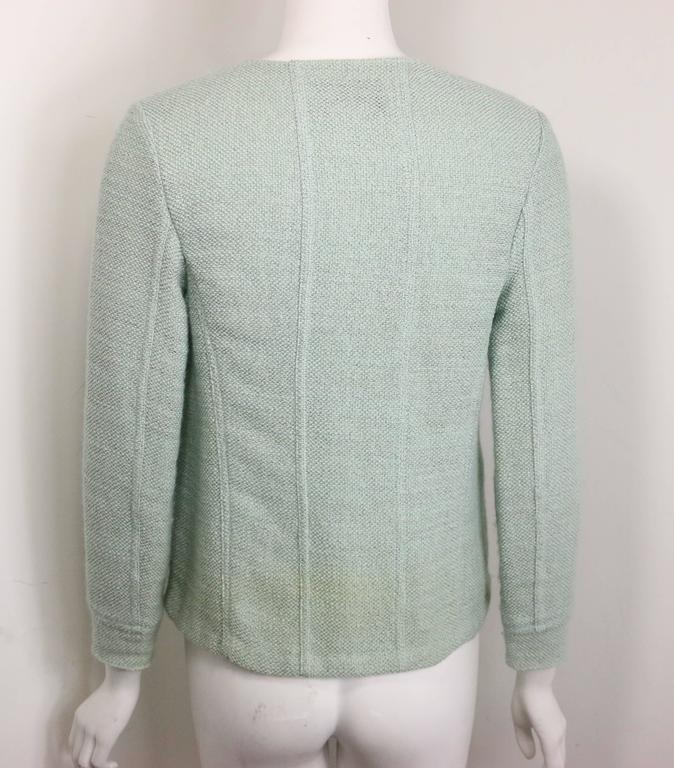 Chanel Light Green Boucle Wool 3/4 sleeves Jacket at 1stdibs