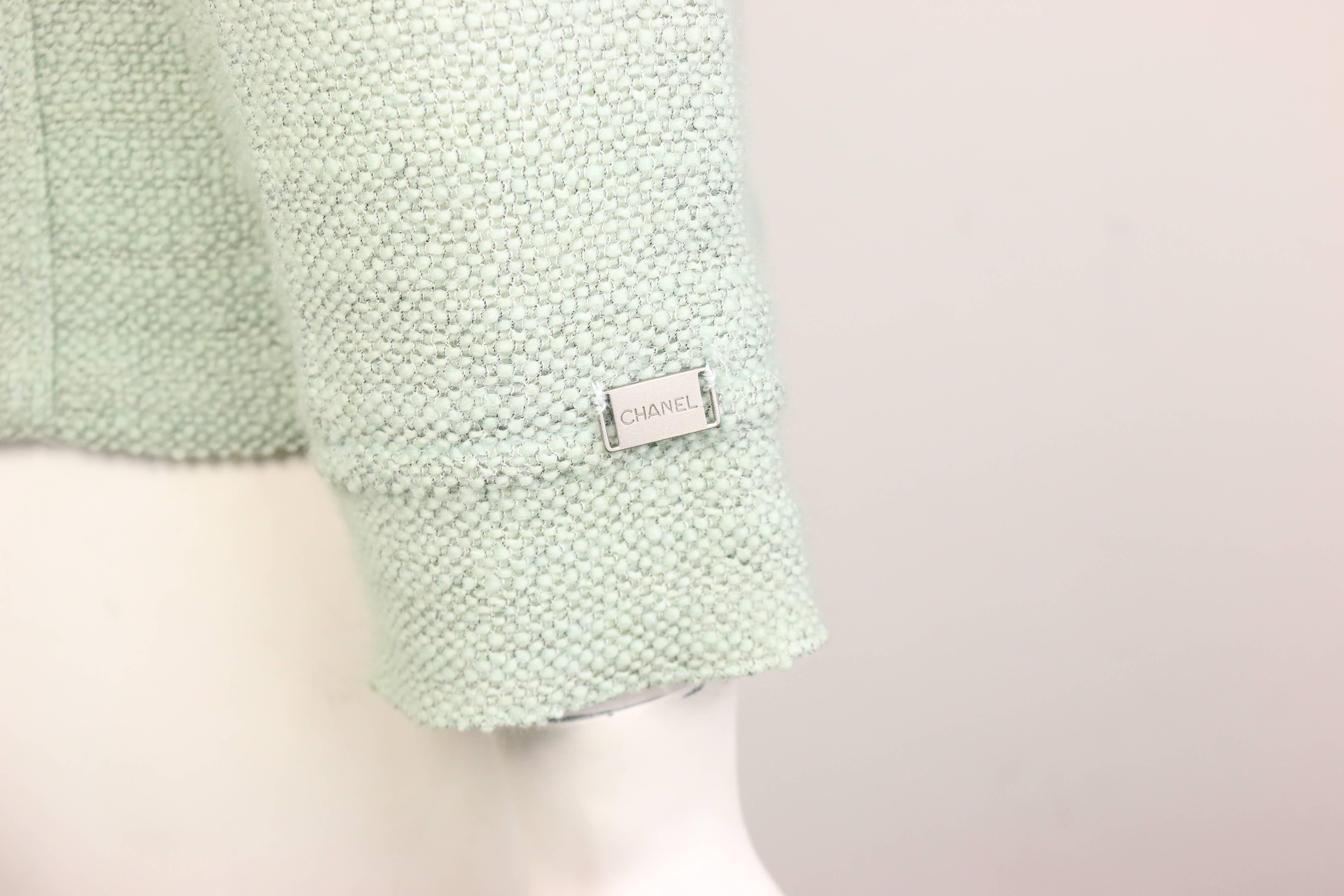 Gray Chanel Light Green Boucle Wool 3/4 sleeves Jacket 