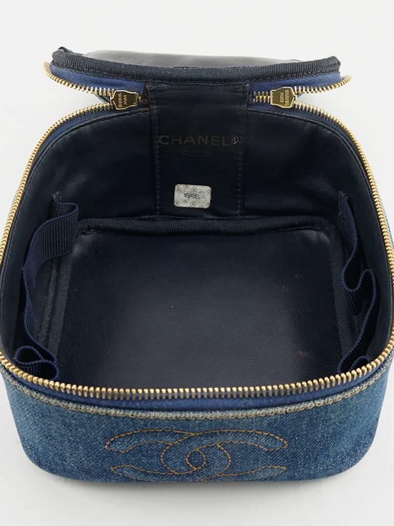 Chanel Denim Square Vanity Bag  In Excellent Condition In Sheung Wan, HK