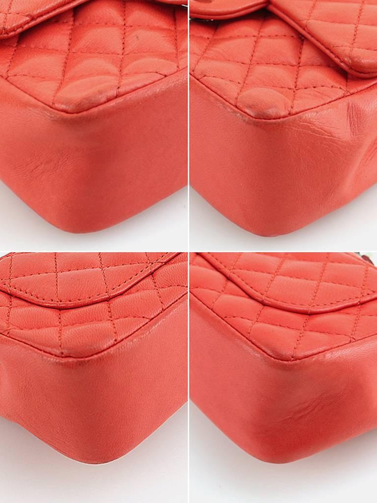 Red Chanel Orange Quilted Lambskin Heart Charm Chain Mini Flap Handbag