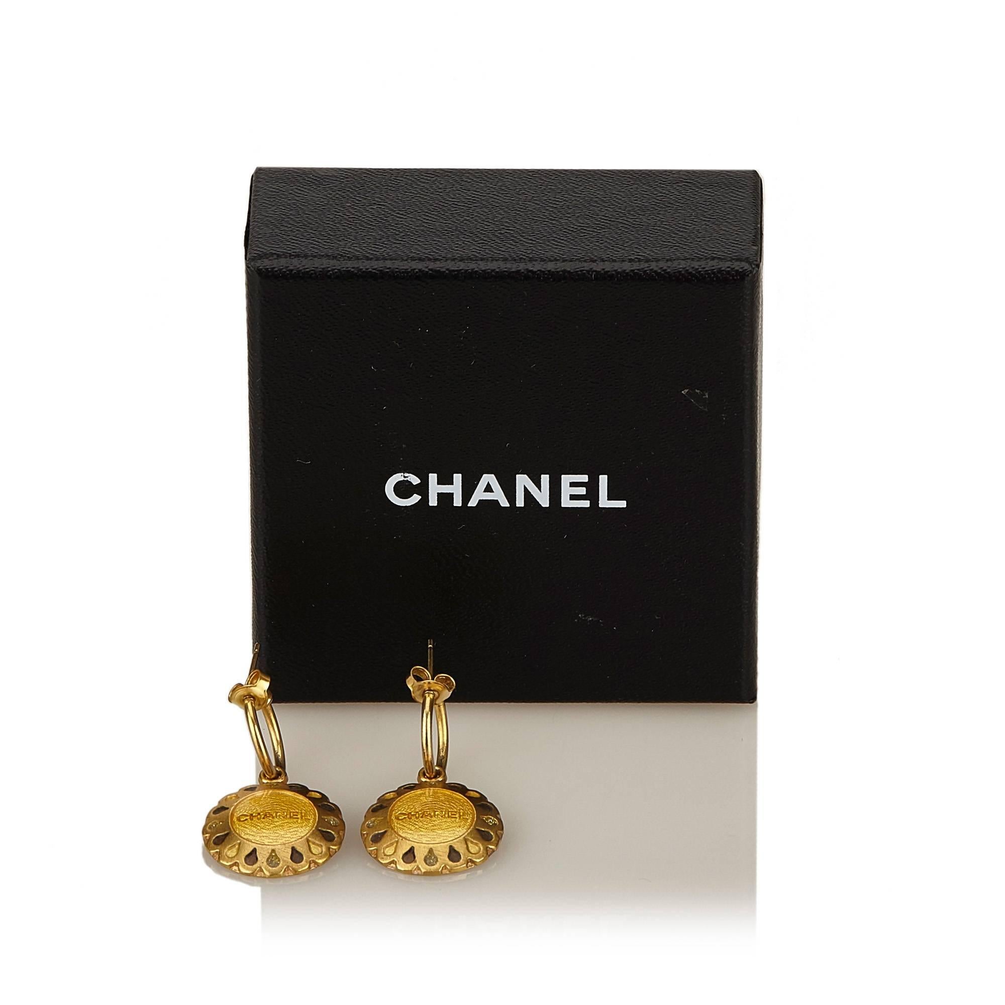 Women's or Men's Chanel Round Gold Drop Earrings