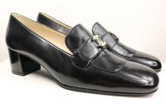 Chanel Black Patent Silver "CC" Logo Square Toe Shoes