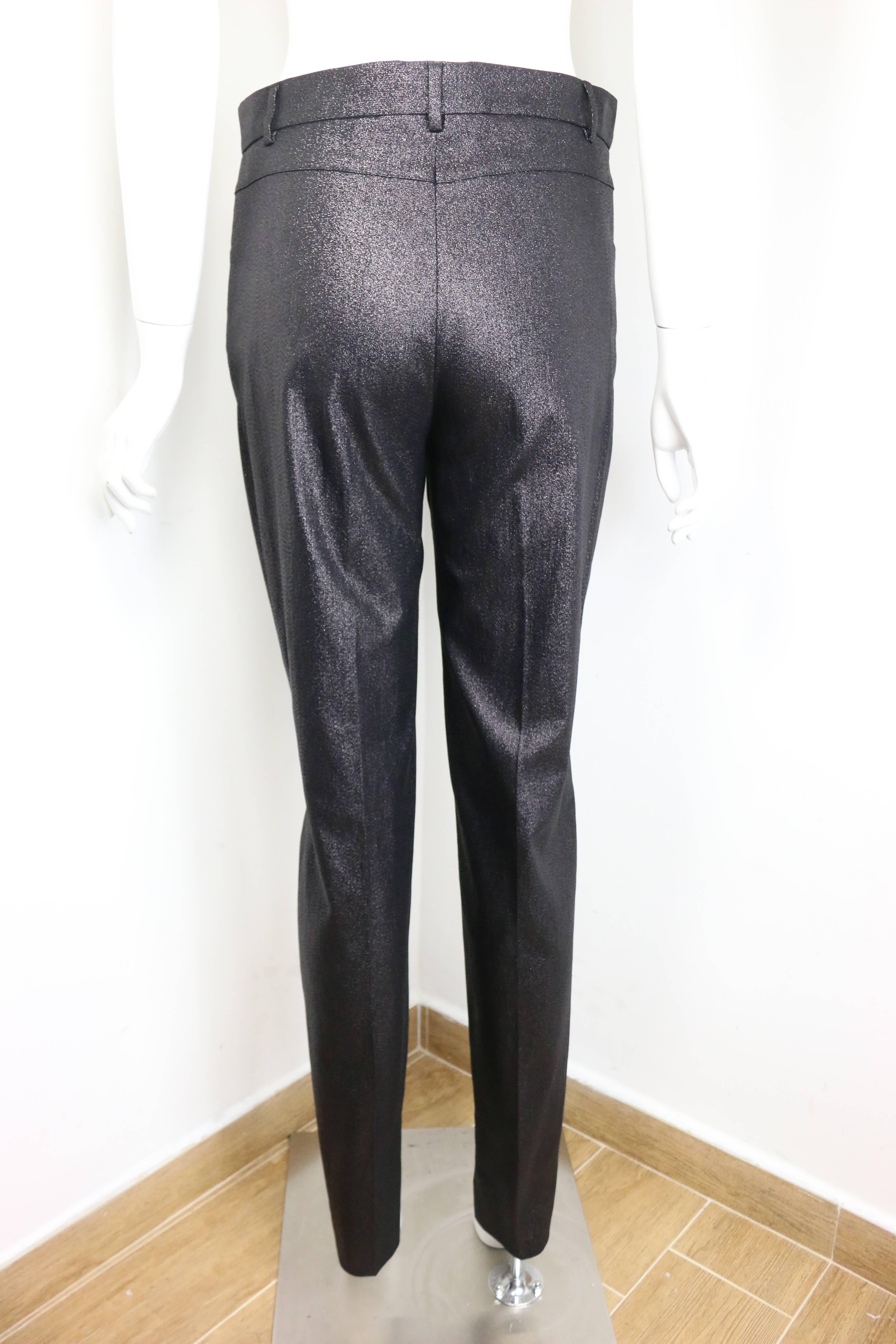 - Gucci by Tom Ford  black metallic and glittery skinny pants from 1997 collection.  

- Inside legs slit hem.   

- Size 44 Italy.   

- Height: 104cm I Waist: 70cm.

