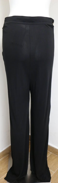 Chanel Black Jersey with Black Leather Gold Chain Pants
