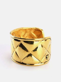 Chanel Gold Toned Plate Quilted Wild Cuff Bangle