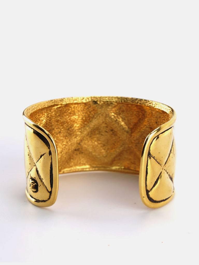 Chanel Gold Toned Plate Quilted Wild Cuff Bangle  In Excellent Condition In Sheung Wan, HK