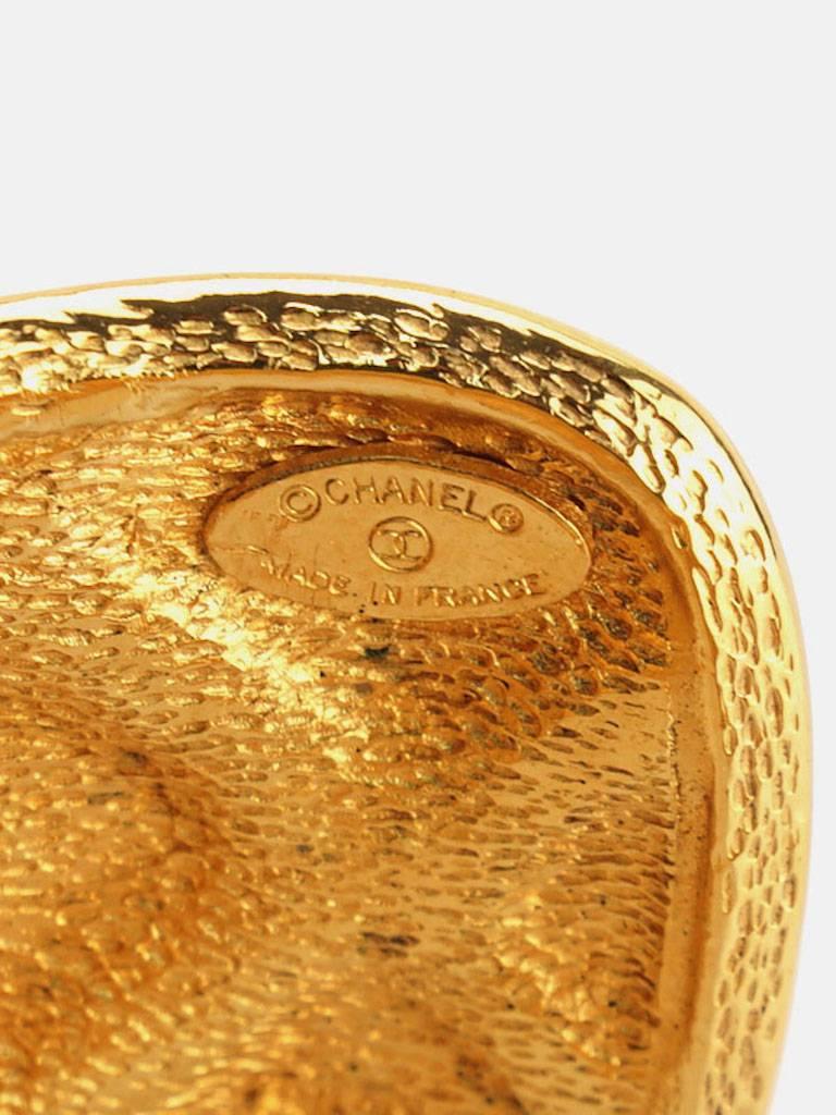 Women's Chanel Gold Toned Plate Quilted Wild Cuff Bangle 
