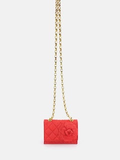 Chanel Red Silk and Satin Quilted Camellia Gold Chain Shoulder Bag
