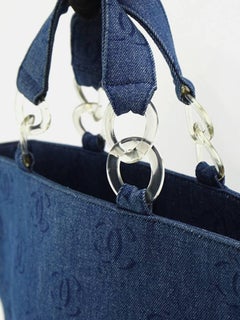 Chanel Blue Denim "CC" Printed Pattern Tote Bag