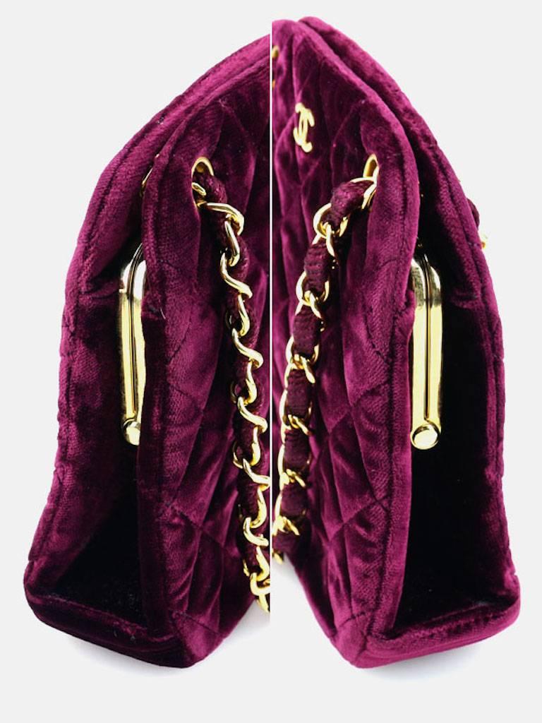 Black Chanel Burgundy Velvet Kiss Lock Shoulder Bag