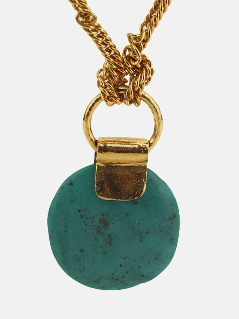 Chanel Turquoise Stone Pendant Gold Toned Chain Necklace In Excellent Condition In Sheung Wan, HK